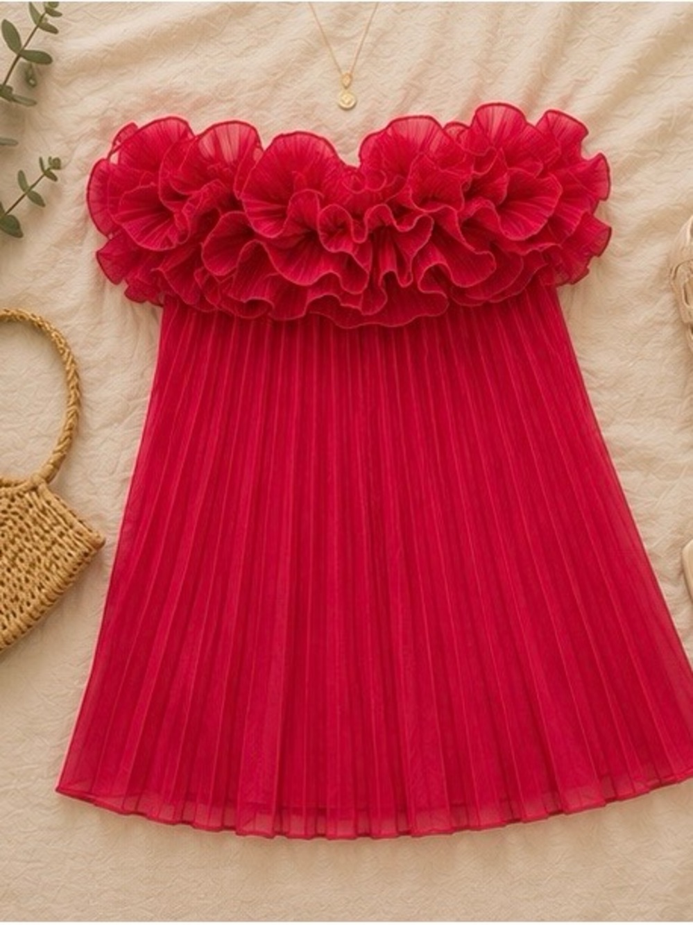 Commense Hot Pink Strapless Pleated Mini Dress NWT